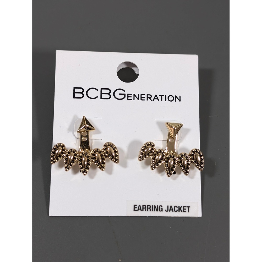 BCBGeneration‎ Gold Tone Geometric Fan Earring Jacket Teardrop Studs NWT